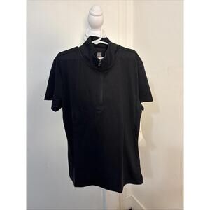 NWT Mono B 1/4 Zip Short Sleeve Popover Top Black Soft As Silk Small